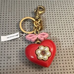 Coach Red Heart Keychain with Pink Bow